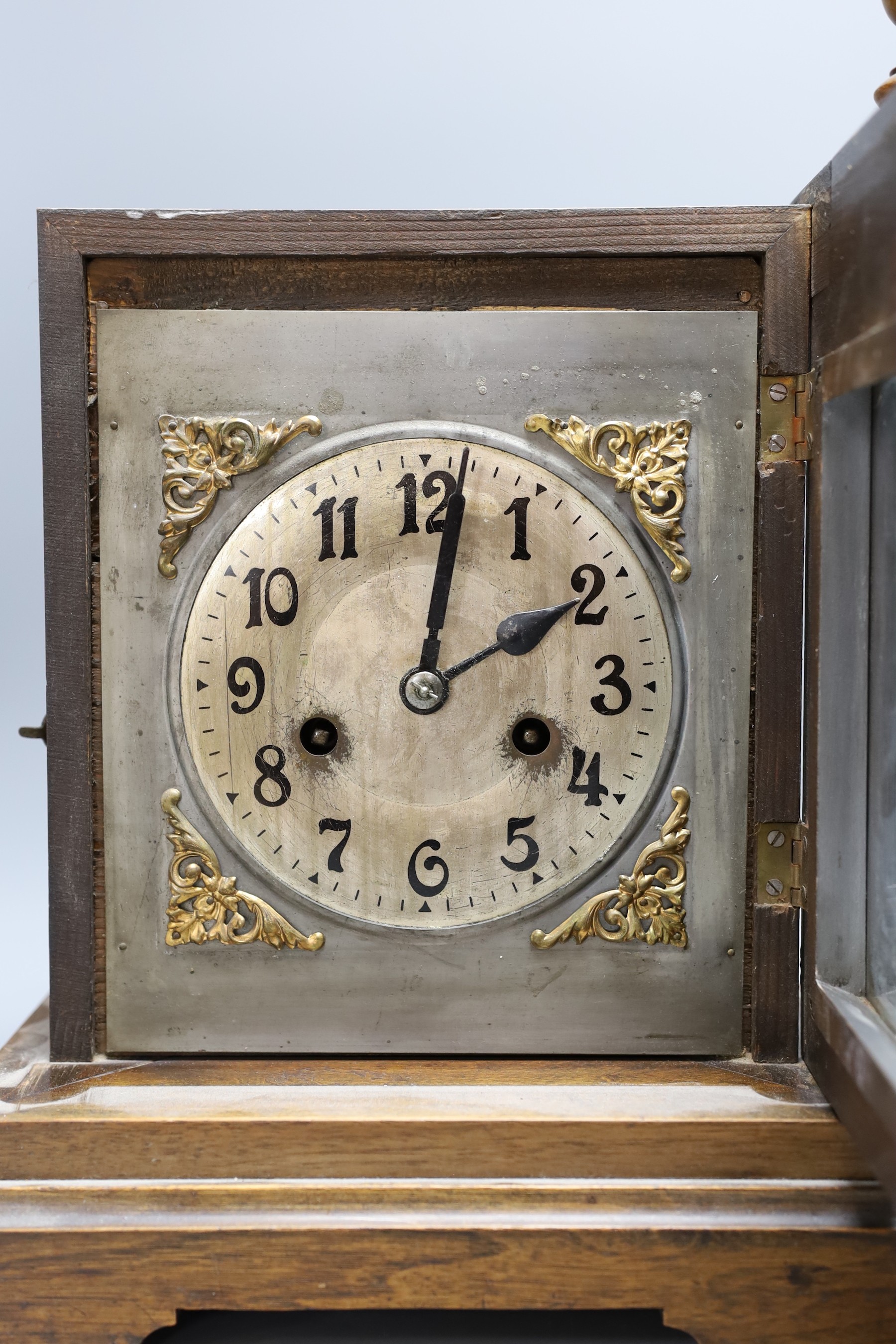 A German walnut mantel clock, 38cm